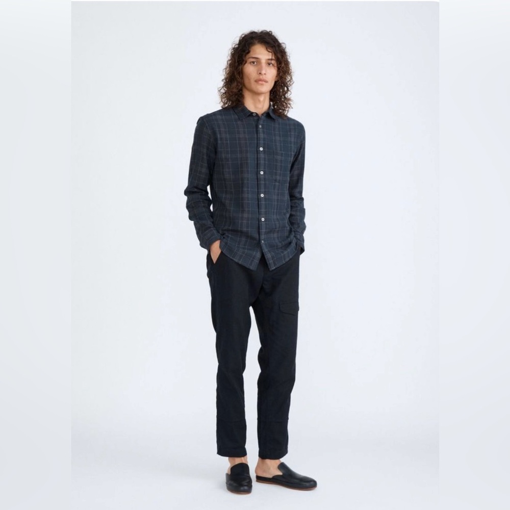 CORRIDOR THE DOBBY PLAID SHIRT IN BLUE/GREY SIZE L
